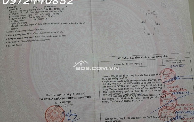 Chính chủ cần tiên bán nhanh lô đất 171m2 tại Phụng Thượng, Phúc Thọ, dân cư đông đúc