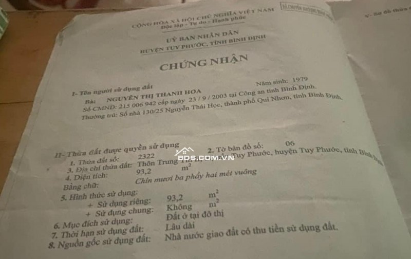 Bán nhà 62 nguyễn nhạc thị trấn tuy phước huyện tuy phước bình định