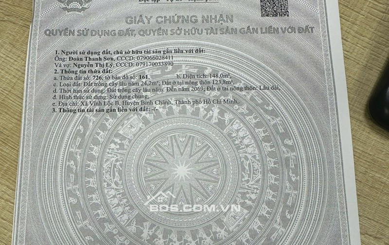 BÁN ĐẤT TẠI VĨNH LỘC B, BÌNH CHÁNH, DT148M2 SẴN SỔ HỒNG, CHỈ 6.3 TỶ. LH:0901638533.
