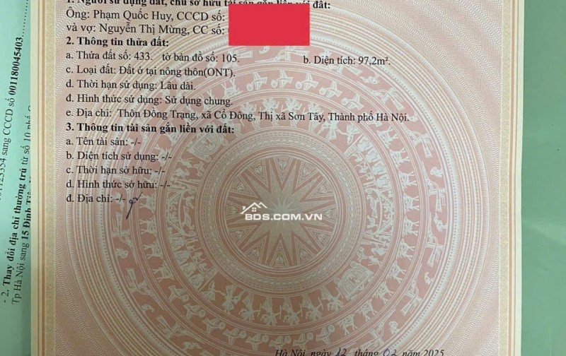 Vợ ck em cần bán mảnh khu đất full thổ cư- Đoài Phương, Sơn Tây, HN (Em chưa tiếp  kinh doanh, cần tìm khách mua ạ)