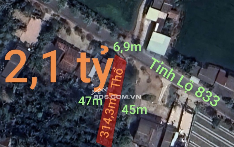Bán lô đất thổ hai mặt tiền tỉnh lộ 833 giá 2,1tỷ