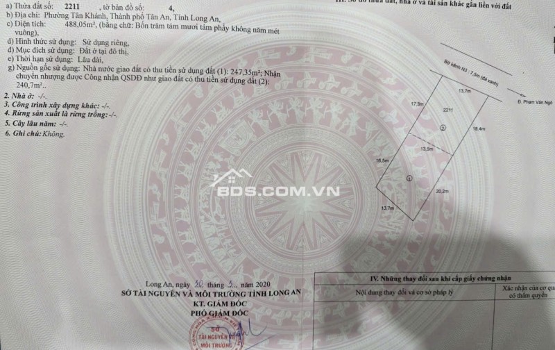 Cần bán lô đất thổ cư mặt tiền đường đan bờ kênh N3, Phường Tân Khánh, Thành Phố Tân An, Long An(Cũ)