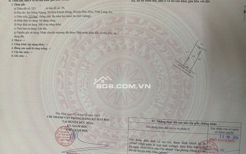 BÁN ĐẤT TẠI ĐỨC HOÀ DT102M2 SHR GIÁ BÁN 890T  THƯƠNG LƯỢNG. LH:0931821989.