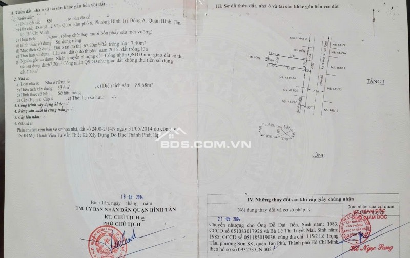 BÁN NHÀ VÀ ĐẤT TẠI P.BÌNH TRỊ ĐÔNG A - DT 126M2 - SHR - 8.7 TỶ TL. LH:0932688139