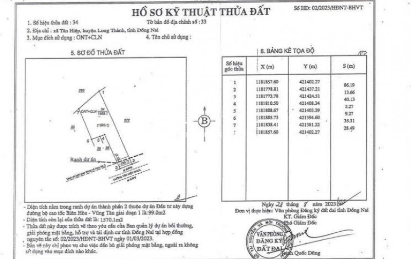 Bán nhà riêng Tân Hiệp Long Thành 1570m2, mặt tiền 30m, gần cao tốc, giá 20 tỷ