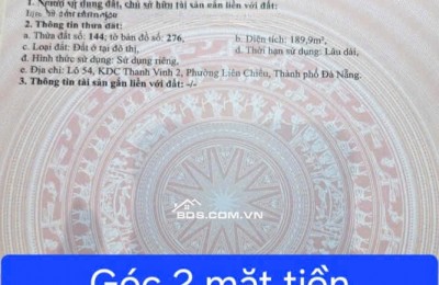 ĐẤT LÔ GÓC 2 MẶT TIỀN LÊ CÔNG KIỀU – THANH VINH 12 - XÂY CĂN HỘ Y BÀI