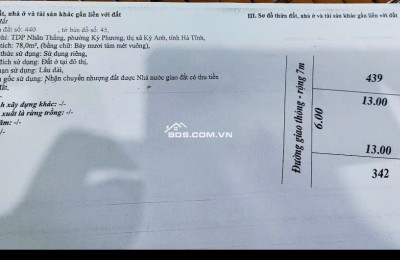Chính chủ cần bán mảnh đất 78m2 tại TDP kỳ nhân, kỳ phương, Kỳ Anh, Hà Tĩnh