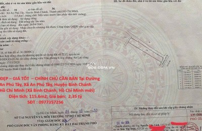 ĐẤT ĐẸP – GIÁ TỐT  – CHÍNH CHỦ CẦN BÁN Tại Đường An Phú Tây, Xã An Phú Tây, Huyện Bình Chánh