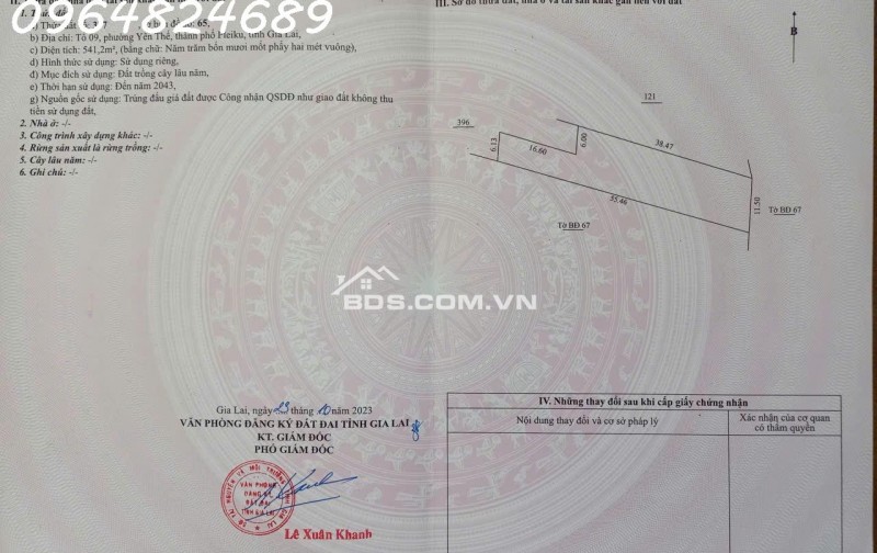 Bán lô đất siêu đẹp tại đường Võ Văn Kiệt, p. Thống Nhất, TP.Plei Ku, DT 842m2, giá đầu tư