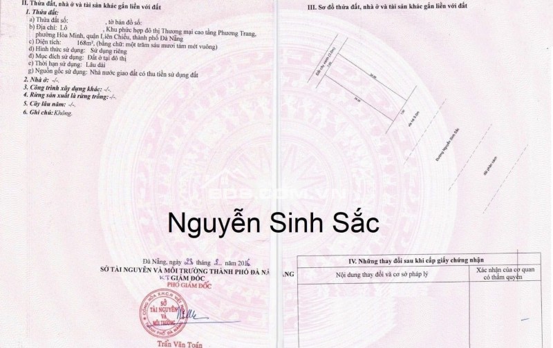 Bán đất MT đường Nguyễn Sinh Sắc - bên cạnh UBND Quận Liên Chiểu cũ