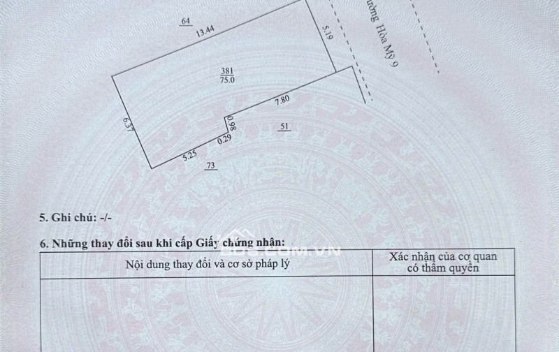 Bán đất MT đường Hòa Mỹ 9 - gần đường Tôn Đức Thắng