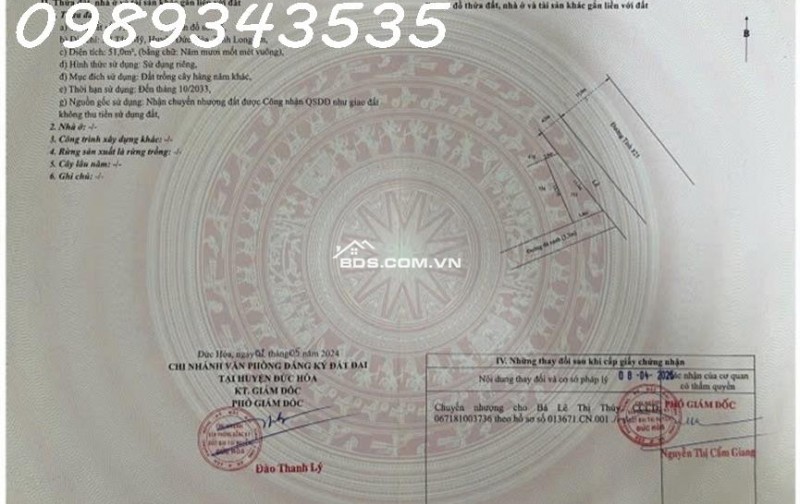 Bán đất mặt tiền đường ĐT 825, Tân Mỹ, Đức Hòa, Long An, DT 480m2, giá đầu tư