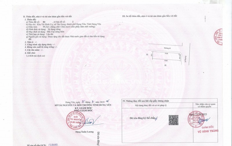 Chính chủ cần bán lô đất KDC tái định cư Cầu Hưng Hà, TP. Hưng Yên, DT 99.5m2, giá đầu tư