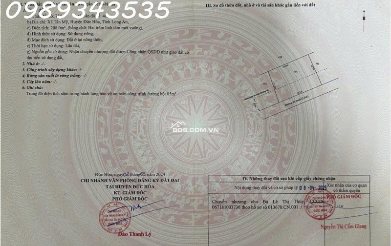 Bán đất mặt tiền đường ĐT 825, Tân Mỹ, Đức Hòa, Long An, DT 480m2, giá đầu tư