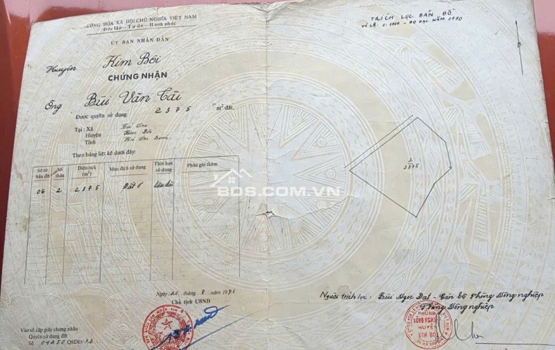 Siêu lô đất đẹp hiếm 2000m có 1000m2 thổ cư tại kim bôi hào bình cho quý anh chị đầu tư