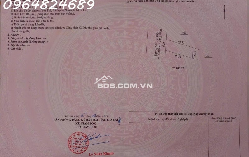 Bán lô đất siêu đẹp tại đường Võ Văn Kiệt, p. Thống Nhất, TP.Plei Ku, DT 842m2, giá đầu tư