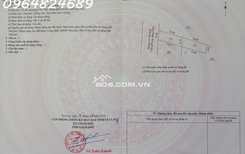 Bán lô đất siêu đẹp tại đường Võ Văn Kiệt, p. Thống Nhất, TP.Plei Ku, DT 842m2, giá đầu tư