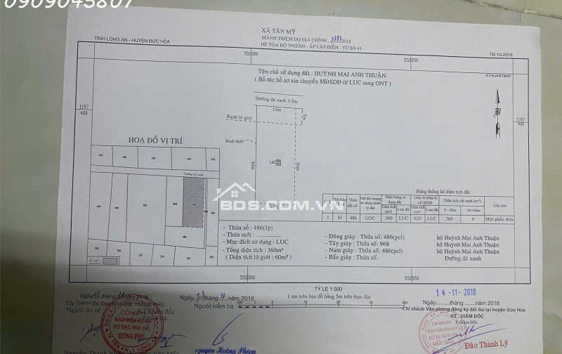 Chính chủ bán gấp 360m2 đất thổ cư 100% Đức Hòa giá 1,55 tỷ có phí hh cho môi giới
