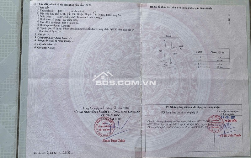 80 m2 đất thổ cư 100%, hẻm xe 4 chỗ, Khu phố 3 TT Cần Giuộc