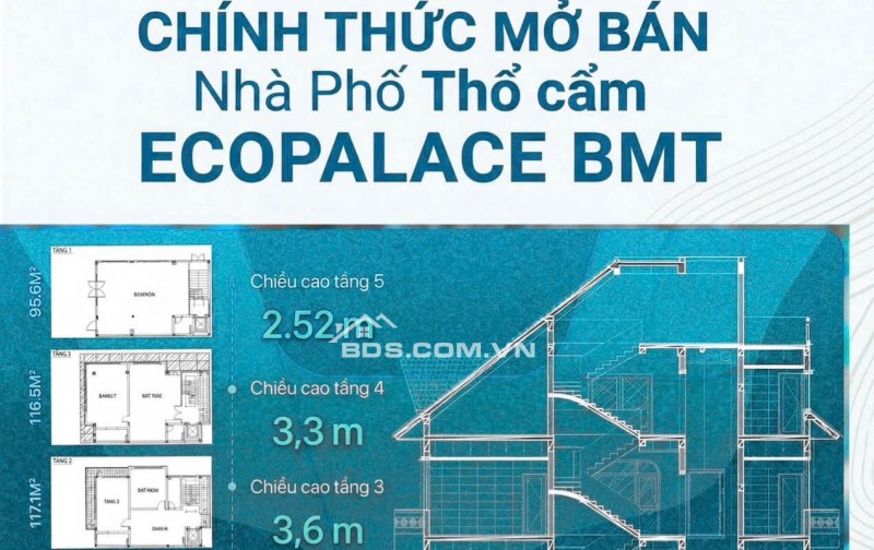  Bán shophouse Ecopalace ĐakLak 2 mặt tiền trục chính dự án, đối diện công viên, 5 tầng, 368m², giá hơn 18 tỷ