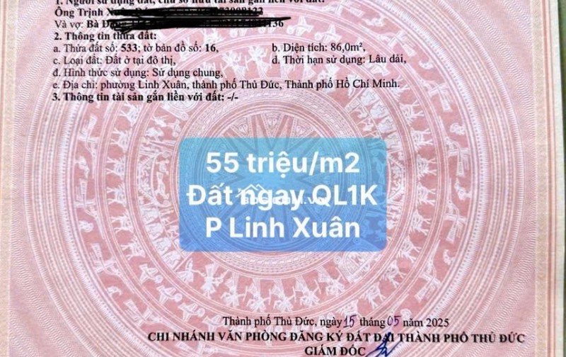 CẦN BÁN GẤP 2 LÔ ĐẤT LIỀN KỀ KHU VỰC P. LINH XUÂN, TP THỦ ĐỨC CŨ. LH:0935194588.