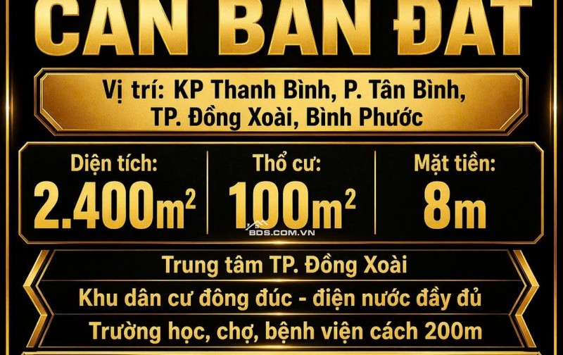 BÁN ĐẤT CHÍNH CHỦ 2400M2 TẠI TP ĐỒNG XOÀI CHỈ 16 TỶ 750 TRIỆU. LH:0977088568.