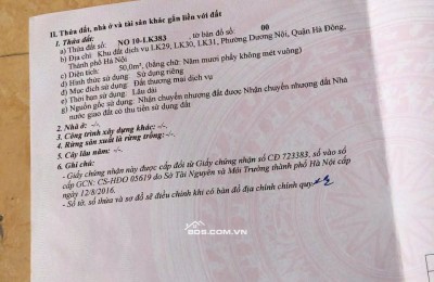Chính chủ bán Đất dịch vụ Dương nội  Hà đông - khu LK31, Hướng Đông nam, diện tích 50m2 đường rộng 17m, ngay cạnh đường Lê Trọng Tấn