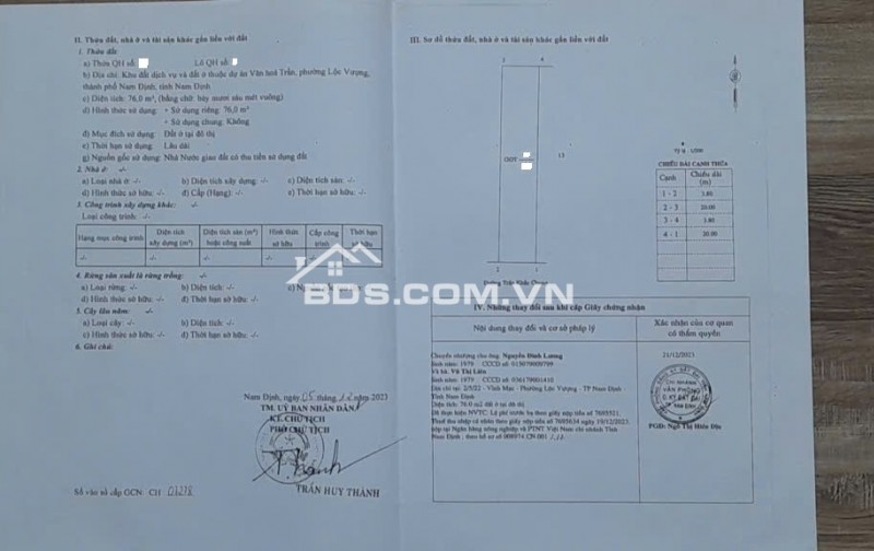 BÁN ĐẤT ĐÔ THỊ LỘC VƯỢNG -  MẶT ĐƯỜNG TRẦN DUỆ TÔNG 56M2 GIÁ 2.95 TỶ