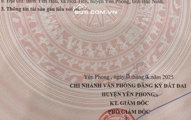 BÁN ĐẤT 513,5m² – YÊN HẬU, HÒA TIẾN, YÊN PHONG, BẮC NINH 8 tỷ