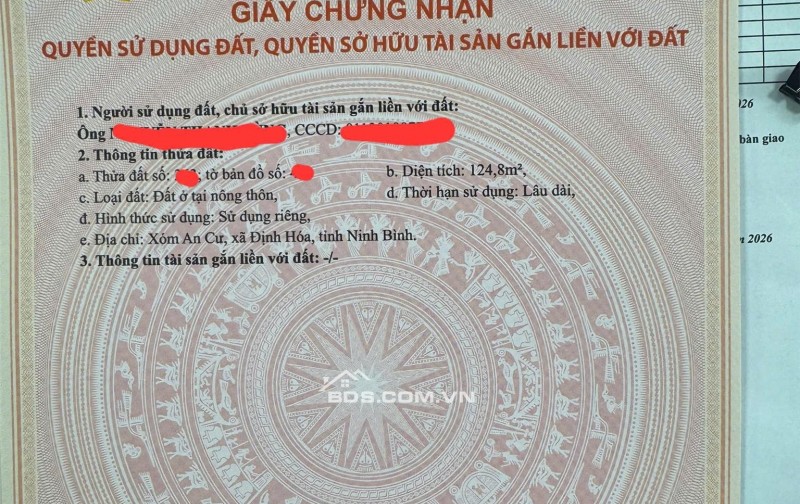 Bán lô đất siêu đẹp tại An Cư, Định Hóa, Ninh Bình, DT 124,8m2, giá 3,6 tỷ