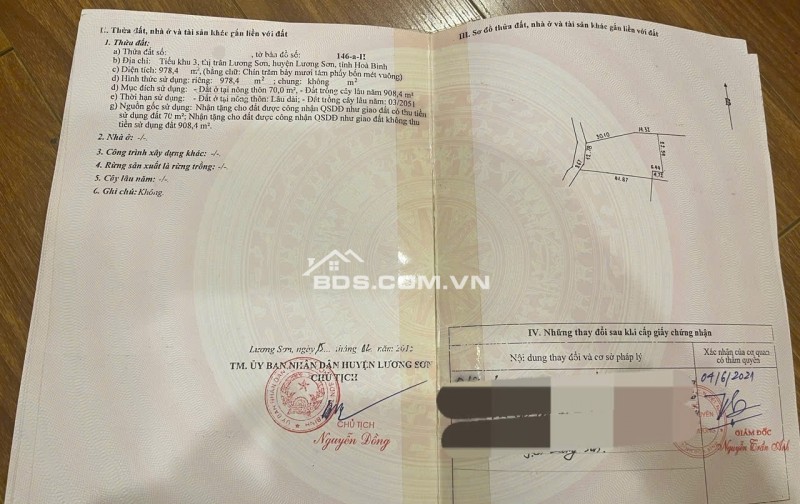 Cơ hội sở hữu lô đất nằm ngay TT thị trấn Lương Sơn giá chỉ hơn 1tr/m