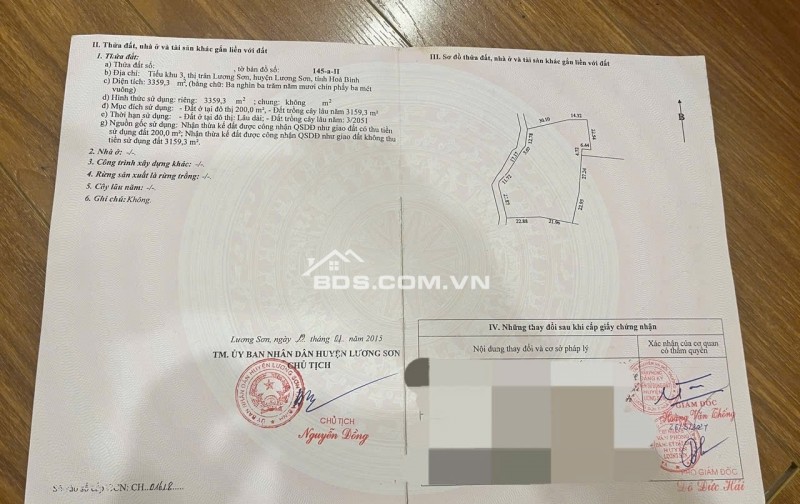 Cơ hội sở hữu lô đất nằm ngay TT thị trấn Lương Sơn giá chỉ hơn 1tr/m