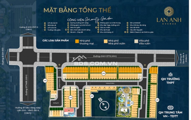 Bán nhà 2 lầu mặt tiền đường DT15 rộng 42m, vỉa hè 10m chỉ 2,3 tỷ. Lan Anh Avenue - long: 0931895958