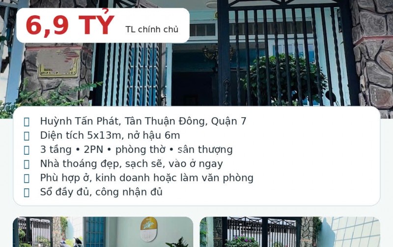 NHÀ 3 TẦNG MẶT TIỀN 1 SẸC NAM LONG Q7 – 6,9 TỶ TL