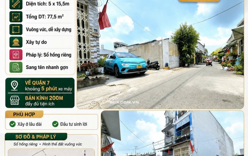 3 tỷ 950 CÓ NGAY LÔ ĐẤT HẺM XE HƠI 8m 5.5x15