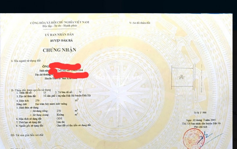 ĐẤT VÀNG MẶT TIỀN NGUYỄN BỈNH KHIÊM , XÃ ĐĂK HÀ