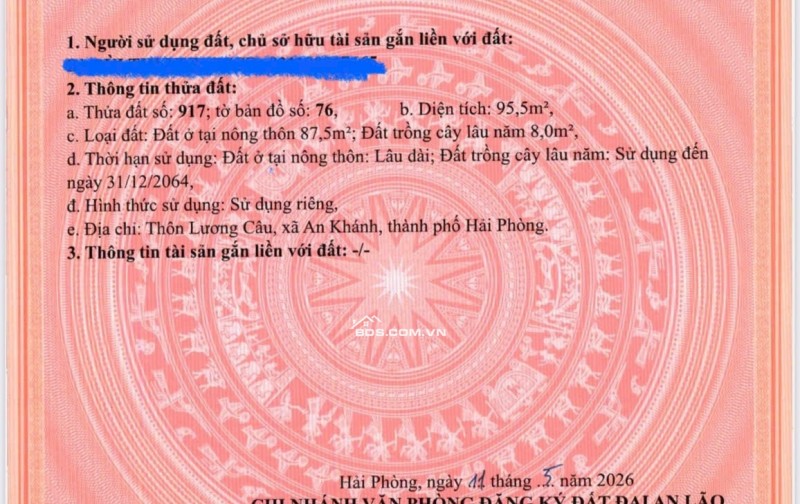 ĐẦU TƯ SINH LỜI CAO - GIÁ TỐT - CẦN BÁN Lô Đất Xã An Khánh, Thành Phố Hải Phòng Tiềm Năng Tăng giá.