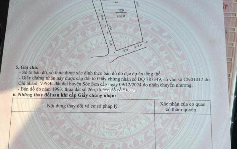 Bán 730,8m2 Nam Lý, Bắc Sơn, Sóc Sơn, Hà Nội nhỉnh 5 tỷ