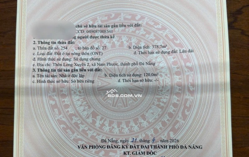 BÁN ĐẤT XÃ NAM PHƯỚC, TP ĐÀ NẴNG - SHR - CHỈ 1.5 TỶ / 1 LÔ. LH:0971955552. 0703555545