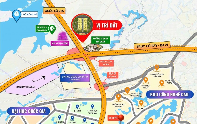 Bán 60m2 2 mặt tiền trung tâm Hòa Lạc sát trường Lục Quân ngã tư trục Hồ Tây Ba Vì