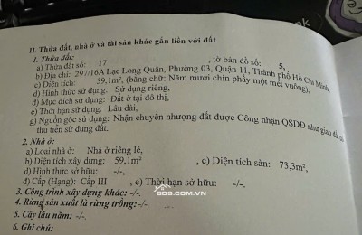 NHÀ QUẬN 11 LIỀN KỀ CÁC QUẬN KHÁC, AN NINH AN TOÀN. 5 TỶ 59.1 M2. LH:0903067772.