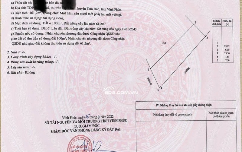  CHÍNH CHỦ CẦN BÁN LÔ GÓC 161,4m² – ĐỒNG HỘI, TT. ĐẠI ĐÌNH, VĨNH PHÚC 
