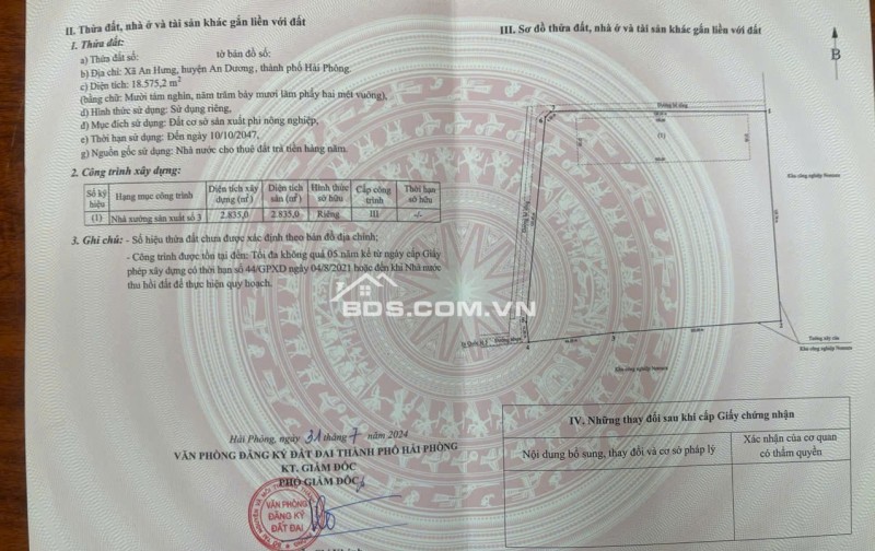 CHÍNH CHỦ cần bán nhà máy lô góc tại An Hưng,An Dương,TP Hải Phòng ( Giáp KCN Nomura), 0902021579