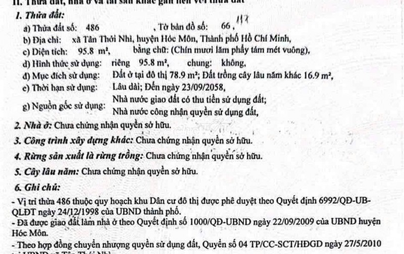 CHÍNH CHỦ Cần BÁN GẤP LÔ ĐẤT FULL THỔ CƯ Đường Lê Lợi, Xã Tân Thới Nhì - Hóc Môn, TP Hồ Chí Minh