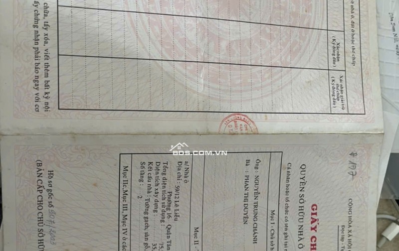 Bán nhà 1 trệt 1 lầu ngay góc 59/12 Lê Liễu, P.Tân Sơn Nhì, Q.Tân Phú cũ