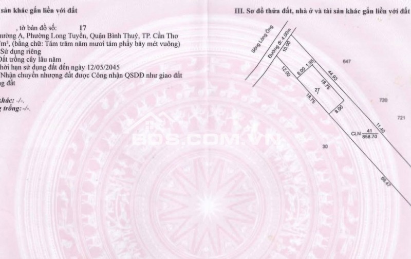 NỀN MĂT TIỀN Đ.TÔ VĨNH DIỆN, P.LONG TUYỀN, Q.BÌNH THỦY, TP.CẦN THƠ