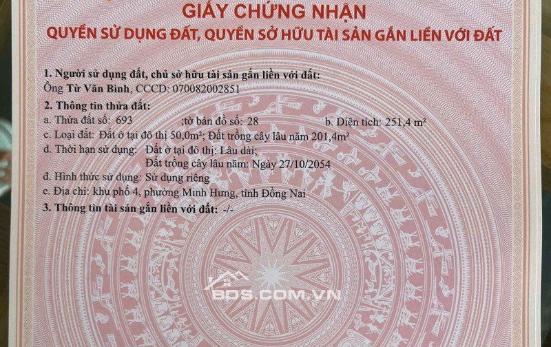 Chỉ với 379tr sở hữu lô đất 250m2 ngay mặt tiền đường CAo Bá Quát-Chơn Thành