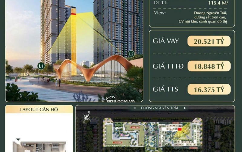  HHA-43-08A | CĂN GÓC 2PN + 1 (GẦN 3PN) ĐẸP NHẤT DỰ ÁN LUMIÈRE HANOI SEASONS GARDEN 