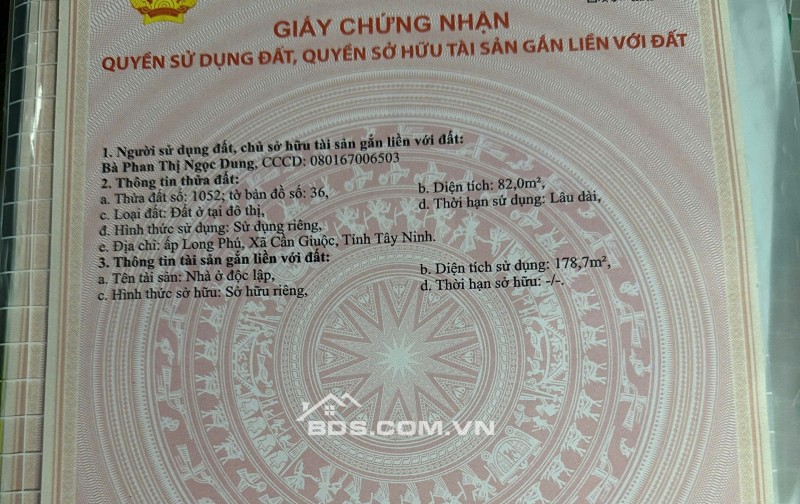 BÁN NHÀ CẦN GIUỘC, TÂY NINH - 82MV - SHR HOÀN CÔNG ĐẦY ĐỦ - CHỈ 3.5 TỶ. LH:0933696918