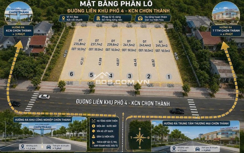 Chỉ với 379tr sở hữu lô đất 250m2 ngay mặt tiền đường CAo Bá Quát-Chơn Thành